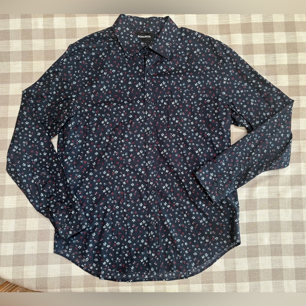 Bonobos Navy Floral Button Down Shirt - Picture 2 of 7